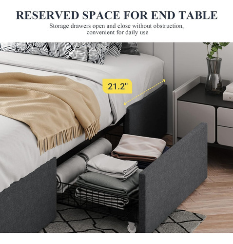 Base Cama Matrimonial Con 3 Cajones Color Gris Marca Allewie