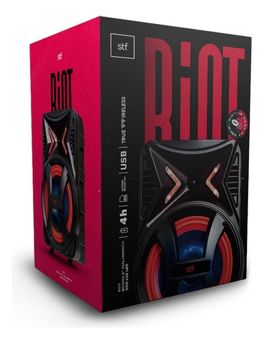 Bocina Inalámbrica Riot Stf Con Luz Led 8 Pulgadas Color Negro