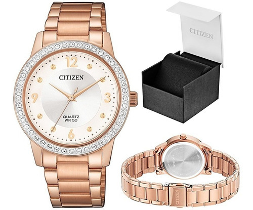 Citizen Quartz Crystal White Dial El3093-83a Color de la correa Oro Rosa Color del bisel Oro rosa Color del fondo Blanco 61186