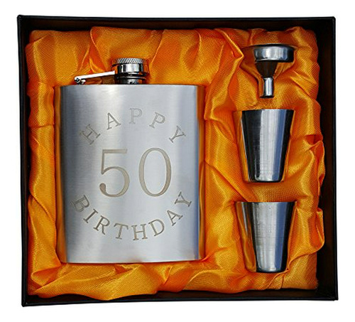 Set De Regalo De Frasco De 50 Cumpleaños - Frasco De 7 Oz Gr