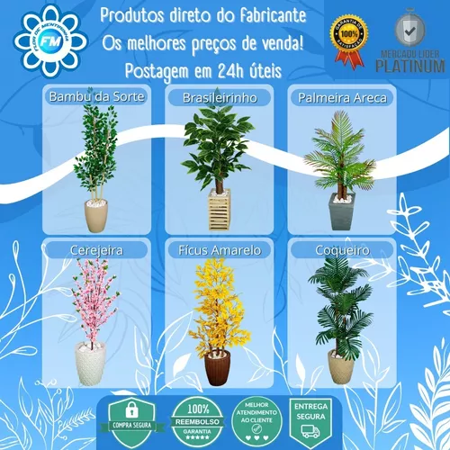 Planta Fícus Folha Grande Artificial + Vaso Decorativo Quad.