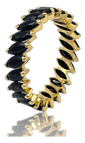 Aliança Inteira Ônix Negro Ouro 18k Al Onix Int