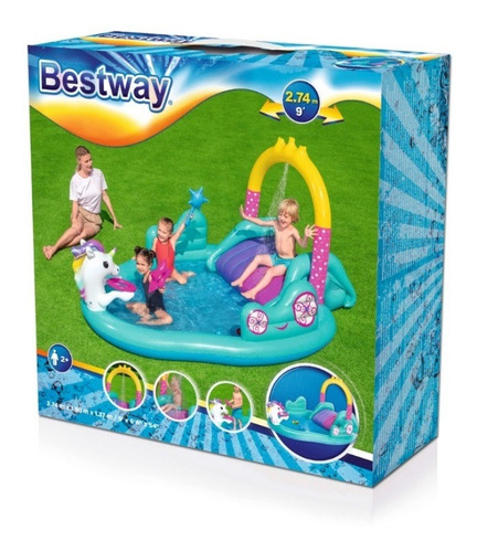 Imagen 1 de 1 de Pileta Inflable Unicornios Tobogan Bestway 53097 220 Lt