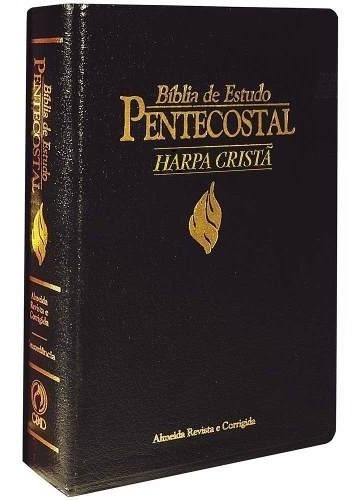 Bíblia De Estudo Pentecostal Luxo Média Com Harpa  Preta