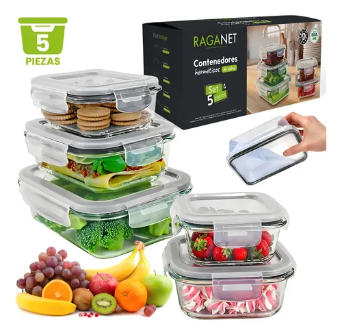 Recipientes Herméticos De Vidrio Almacenamiento Cocina 5 Pz. Transparente