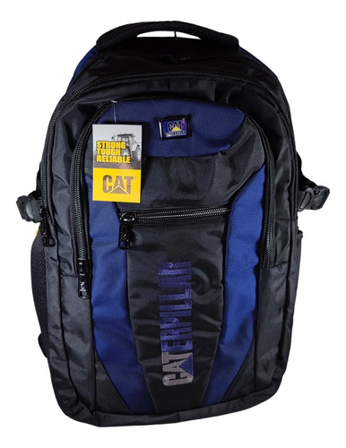 Mochila Placa Bordado Porta Laptop Color Negro Franja Azul