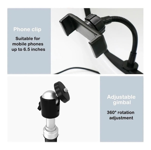 Aro De Luz Led 26cm + Soporte Para Celular + Trípode 2.10 M