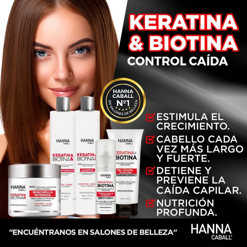 Imagen 2 de 2 de Shampoo Hanna Caball Keratina Biotina Sin Sal 400 Ml