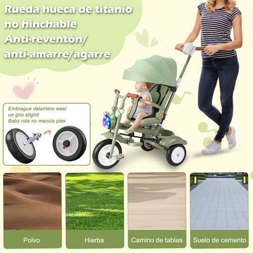 Triciclo Para Bebé Plegable Carretilla Niña Con Toldo 5 En 1 Color Verde