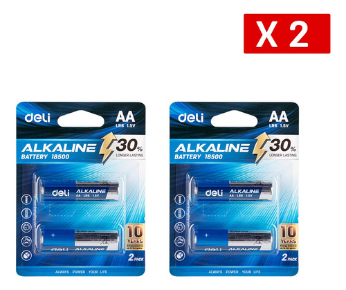 Baterías Aa Deli Alkalinas 1.5v De 2 Baterias X 2 Paquetes