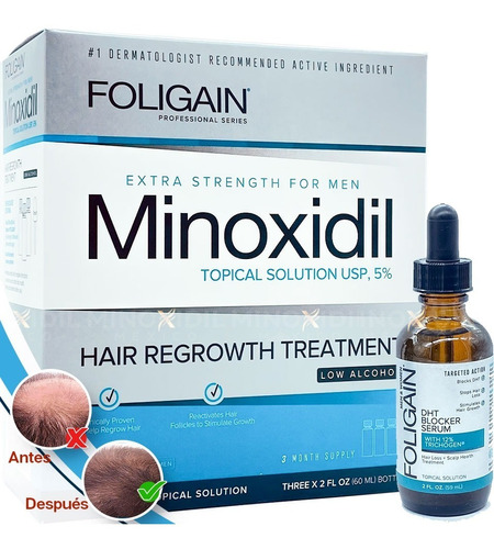 Pack Minoxidil 5% Low Alcohol  + Suero Bloqueador Dht 59 Ml 