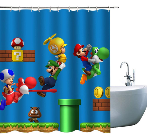 Cortina Ducha Dibujo Animado Para Niño Diseño Super Mario 3d