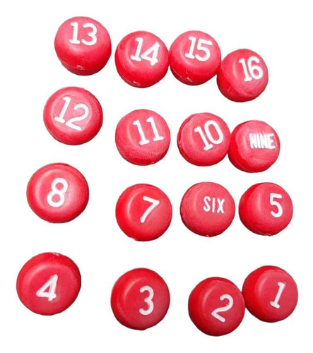 Tally Balls, Tally Peas, Rojo Con Número , Juego De 16