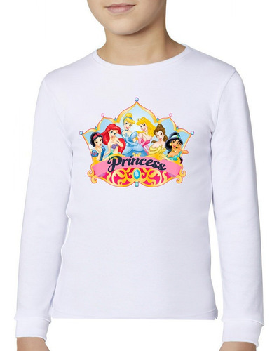 Polera Manga Larga Niña Princesas De Disney 100% Algodón