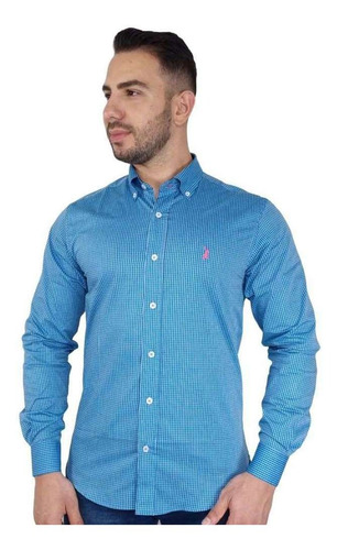 Camisa Austin Western Exclusivo Manga Longa Xadrez Azul