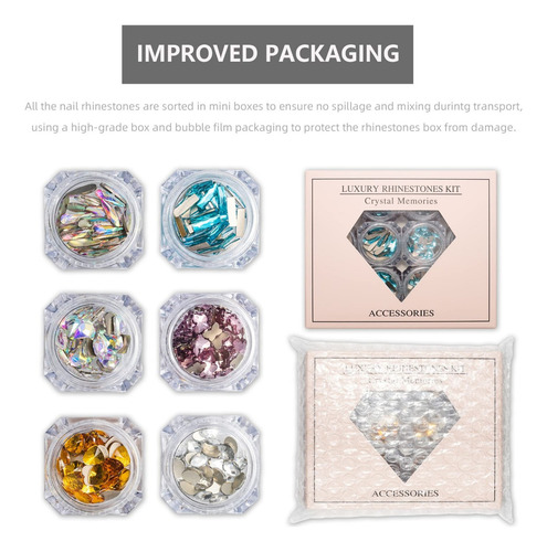 Madeshow Nail Art Rhinestone Kit, Crystal Flat Back Azul Rhinestones Múltiples Formas De Cristal De Uñas Gemas Ronda Diamante Rhinestones Para Las Uñas, Artesanía, Joyería