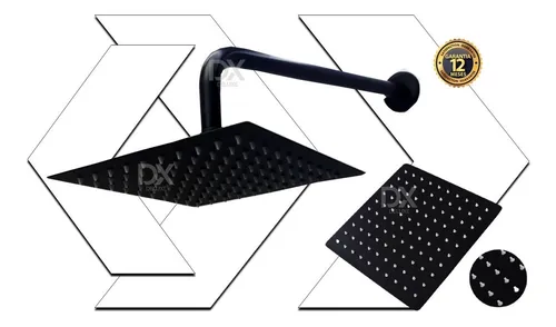 Regadera Para Ducha Cuadrada Negra 20 Cm Más Tubo