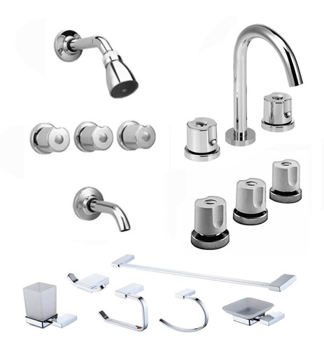 Combo Griferia Lavatorio Bidet Ducha Accesorios Malba Cromo