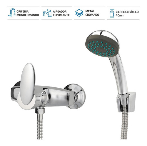 Imagen 2 de 6 de Ducha Canilla Monocomando Baño Metal Duchador Transferencia