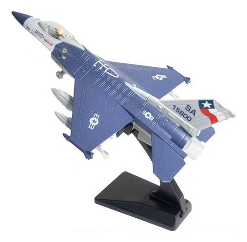 Lutador Americano F16 Azul Avião Metal Com Luzes E Som