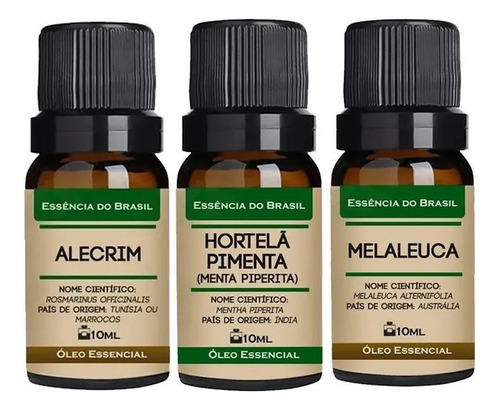 Kit 3 Óleos Essenciais 10ml - Alecrim, Hortelã, Melaleuca