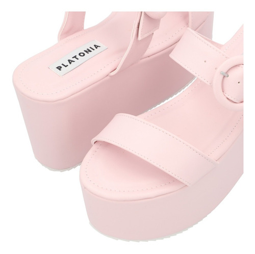 Sandalia Plataforma Rosa Con Doble Tira Y Hebilla Forrada