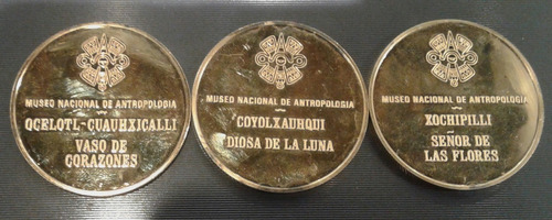 Lote 3 Medalla Plata Dorada Oro Museo Antropologia Mexico