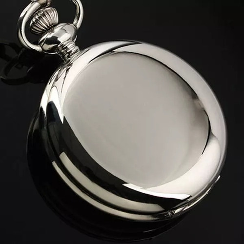 Reloj De Bolsillo A Bateria Plateado Leontina Circular Caja