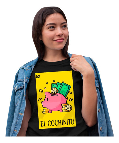 Camiseta Cuello Redondo Dama De Loteria El Cochinito