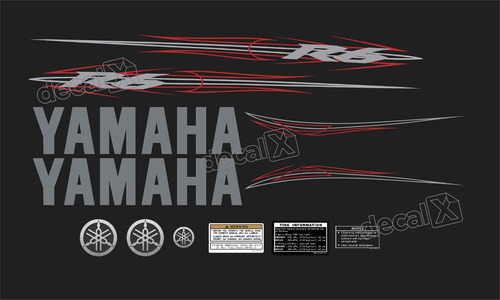Kit Adesivos Emblema Faixa Yamaha R6 Preta Completo R60p