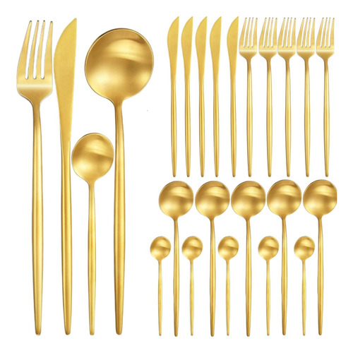 Cubiertos De Acero Inoxidable De 24 Piezas Juego De Oro