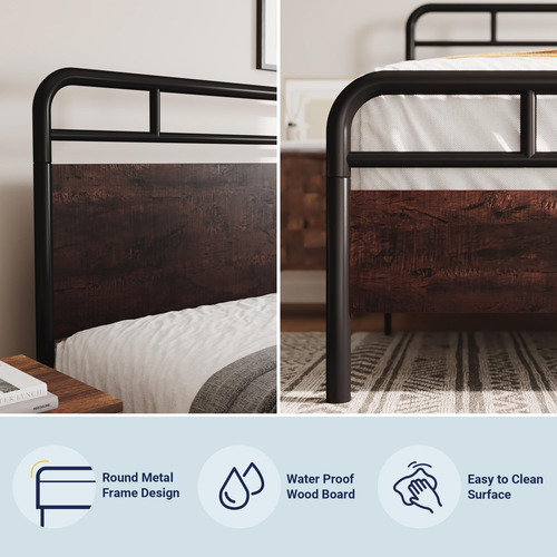 Base De Cama Matrimonial Con Cabecera Y Almacenamiento Mader