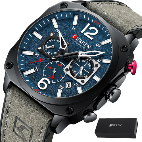 Relojes de cuarzo de cuero de lujo Curren para hombre 8398 con fondo azul