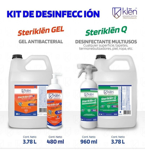 Kit Desinfectante Sanitizante Spray, Gal Y Gel Antibacterial