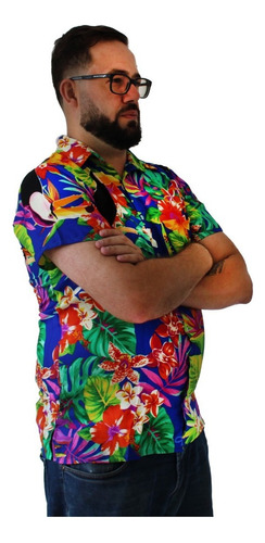 Camisa Masculina Floral De Botão Estampada Verão Viscose