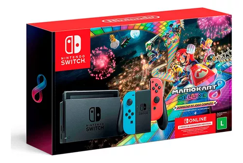 Nintendo Switch 32GB Mario Kart 8 Deluxe cor vermelho-néon, azul-néon e  preto