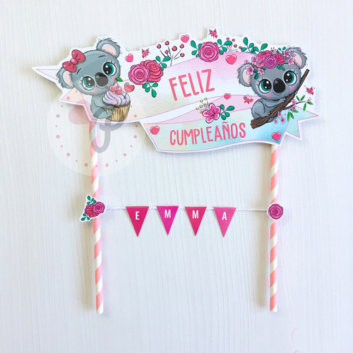 Topper Para Torta Koala Animalito Pincho Primer Año Baby