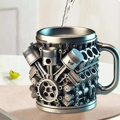 N Taza De Acero Inoxidable Con Motor V8, Tazas Realistas