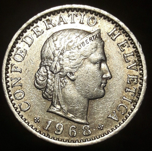 Moneda Suiza 20 Rappen 1968