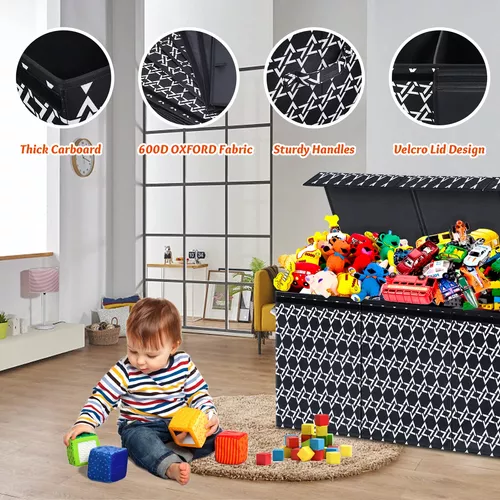 Baúl de juguetes – Contenedor de almacenamiento plegable para guardería,  dormitorio y sala de juegos, caja de juguetes con tapa, cierre de velcro –