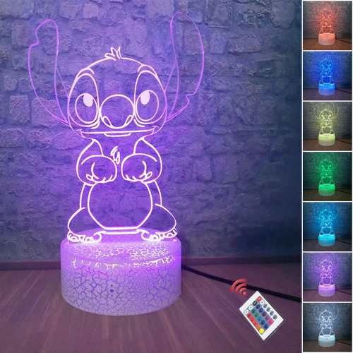 Lampara Led 3d Dibujo Animado Kawaii Lilo Stitch Rgb 7 Color