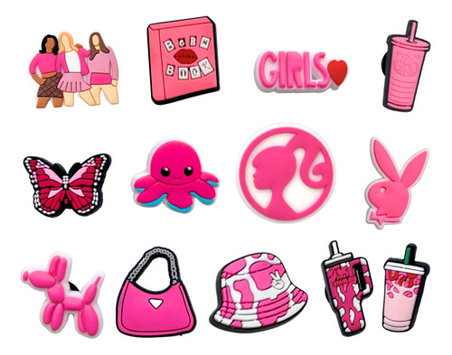 Charms Pines Rosas Girly Pinky Niñas Para Crocs 13 Piezas 