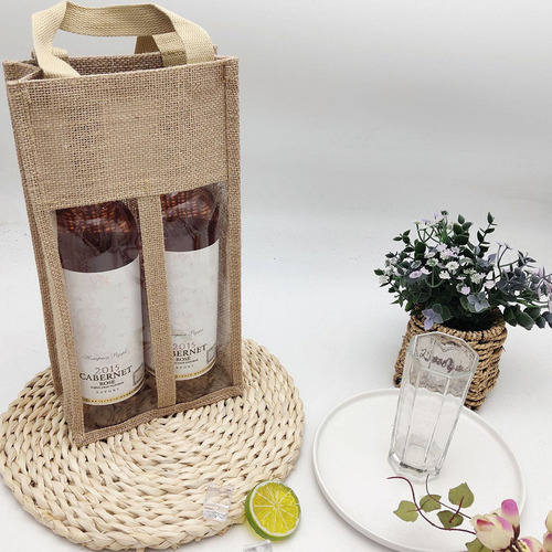 La Bolsa De Embalaje De Vino De Lino Con Película Transparen