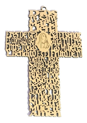 Cruz Mdf Con Virgen María Dios Te Salve 12pz 30cm Recuerdos