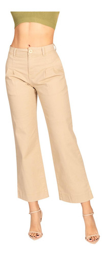 Pantalon Recto Tiro Alto Color Caqui Jeanswest