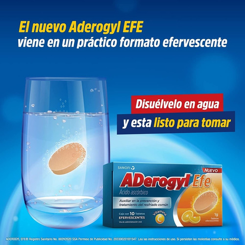 Imagen 5 de 6 de Aderogyl Efe Sabor Naranja 1gr Con 10 Tabletas Efervescentes