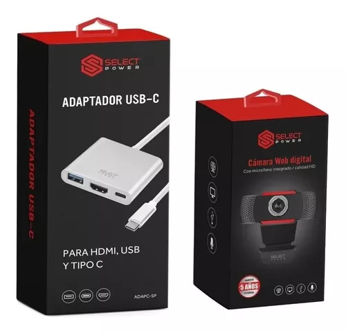 Adaptador Tipo C a HDMI y USB Select Power / Plata, Adaptadores de red, Redes, Hogar, Todas, Categoría