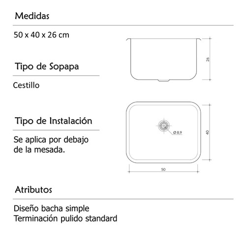 Johnson Pileta De Cocina Lavadero Simple Acero 304 G50