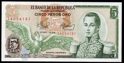 Billete Colombia 5 Pesos 1 Octubre 1978