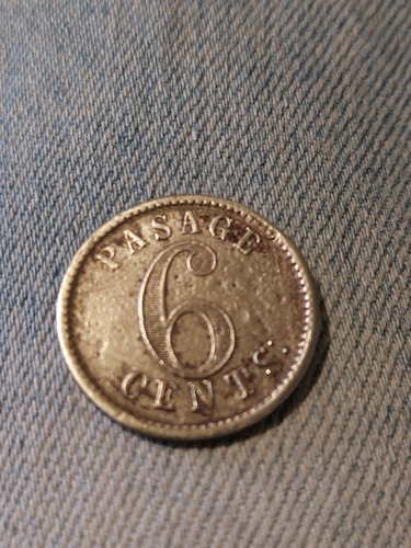 Antigua Ficha De Tram-vía Del Este. Pasaje 6 Cents